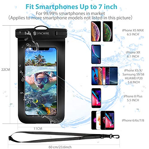 Syncwire Waterproof Mobile Phone Case Underwater Waterproof – Pack of 2 (7 Inches) 2021 Waterproof Mobile Phone Case for iPhone 14 13 12 11 Pro XS Max Mini SE XR X 8 7 6+, Samsung Galaxy, Huawei etc