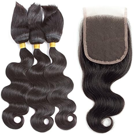 MQYQ Braid In Hair 3 Bundles Brazilian Virgin Hair with Lace Closure Body Wave 120g/pc Braid Human Hair Weave Unprocessed Braid Extensions Natural Color (10+12 14 16)