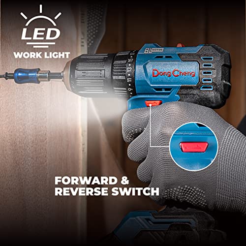 DongCheng 18V Akku-Bohrschrauber Bürstenloser,20+1,13mm Schnellspannbohrfutter 50N.m.Akku-Bohrschrauber(0-600/2000RPM) mit 2,0Ah Li-Ionen-Akku,mit 42-teiligem Bohr/Schraubersatz,DCJZ2050