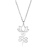 VASSAGO Buddha Lotus Necklace for Women Yoga Healing Pendant Stainless Steel Flower Necklace Buddhist Necklace Unalome Symbol Amulet Religious Jewelry