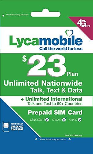 Lycamobile $23 Plan 1st Month Included SIM Card is Triple Cut Unlimited Natl Talk &amp; Text to US and 60+ Countries 1GB Of 4G LTE