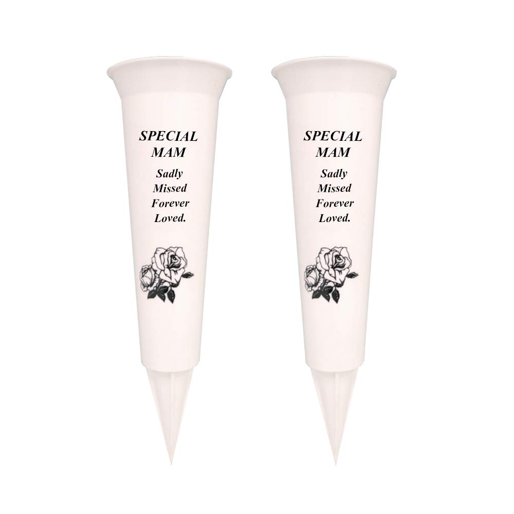Graveside Memorial Vases/Flower Holders Ornament (2 Spikes/Package), Engraved with a Funeral Verse | A Personalized Plastic Spike Grave Decoration Ornament for your Loved Ones (Special mam)