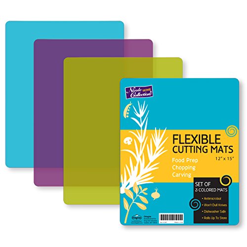 Flexible Plastic Cutting Board Mats Set, Colorful Kitchen Cutting Board Set of 3 Colored Mats by Nicole Home Collection