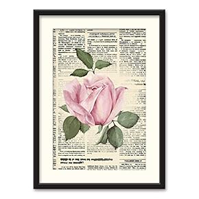 Black Paper Framed Canvas Wall Art for Living Room, Bedroom Animals or Plants Pop Up Vintage Newspaper Backgroud Canvas Prints for Home Decoration Ready to Hanging - 23x31 inches