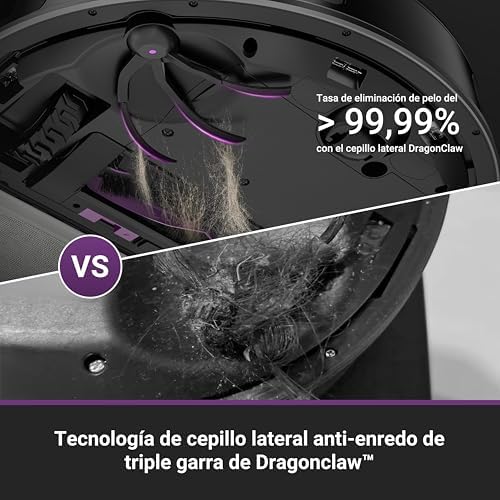Robot Aspirador Fregasuelos de 10kPa, Aspirador Robot Antienredo, Autolimpieza, Autovaciado, Navegación Láser, Elevador 10 mm, 180 Min, Suelos Duros, Baldosas, Alfombras, E20 EVO Plus Negro