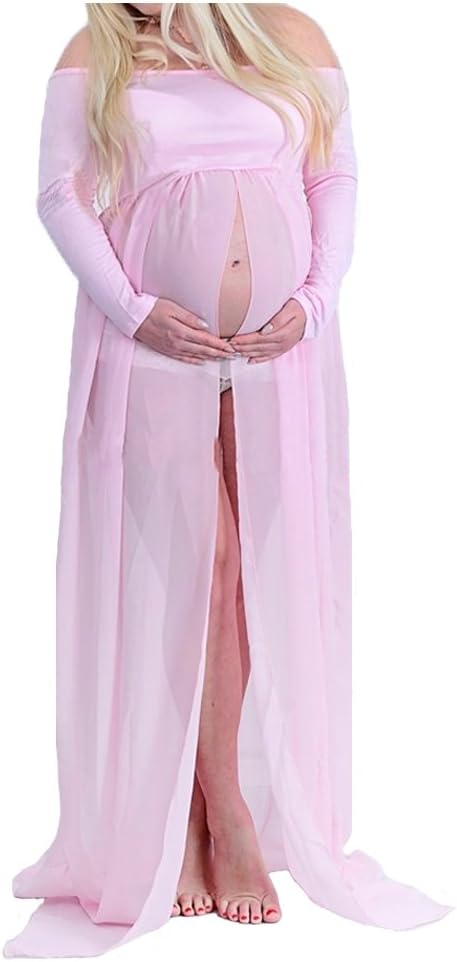 xuanranMaternity Dresses Strapless Gown, Sexy Pregnant Women Photography Props Split Front Off Shoulder Dress for Pregnant Women Photos Shoot
