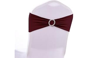 MDS-MEGADECORSUPPLY mds Pack of 150 Pcs Spandex Chair Sashes Bows Elastic Chair Bands Ties with Buckle Slider Bow for Wedding Decoration Spandex Slider Sashes Bow - Burgundy