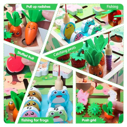 Teekdeer Montessori Toys Wooden Farm Shape Sorting Fishing