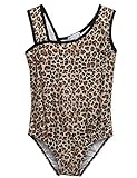 Arshiner Gilrs Slim Solid Asymmetrical Sleeveless Leopard Leotard Dancewear