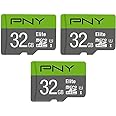PNY 32GB Elite Class 10 U1 microSDHC Flash Memory Card - 100MB/s, Class 10, U1, Full HD, UHS-I, Micro SD (Pack of 3)