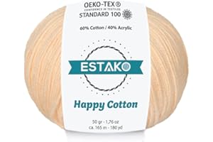 Estako Happy Cotton, 60% Cotton 40% Acrylic Yarn, Soft, Fine/Sport (2) for Crochet and Knitting 1.76 Oz (50g) / 180 Yrds (165m) (4170 - Nude)
