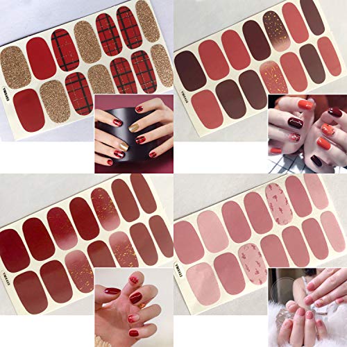 SILPECWEE 20 Sheets Red Nail Polish Strips for Women Self Adhesive Nail