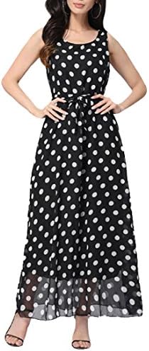 Pofachawis Women elegance wave point Dress Boho Maxi Evening Party Dress Black XXL