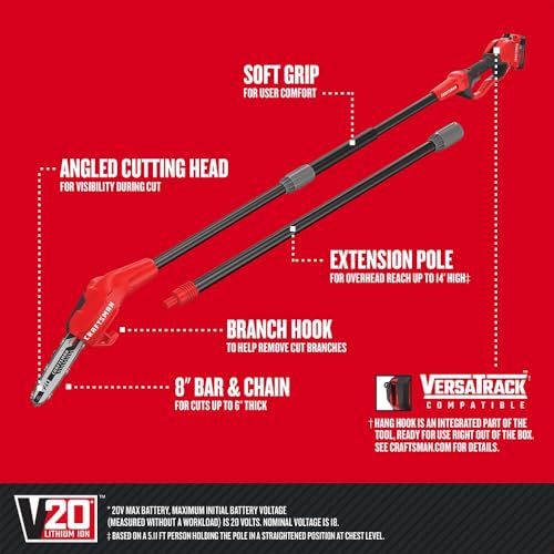 CRAFTSMAN V20 Cordless Pole Saw, 14-Foot, Battery and Charger Included, Pole Saws photo 9