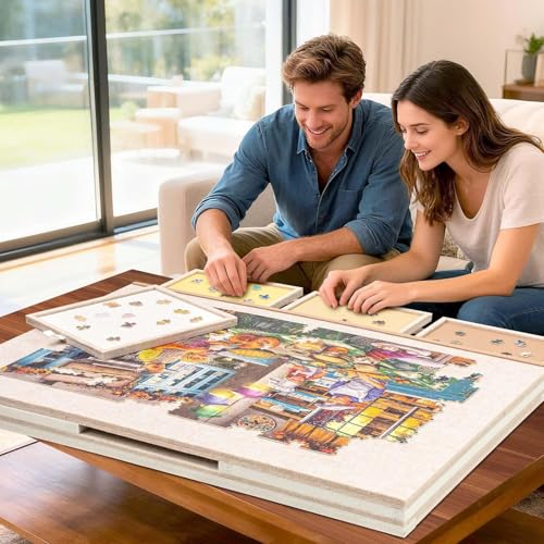 SLEEPHEAD®Felt Jigsaw Puzzle Table with 3-Tilting-Angle, Puzzle Board for Adults with Foldable Legs, Super Lightweight Portable Tables with 4 Drawers & Cover, for 1500 Piece Puzzles