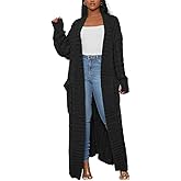 Long Sweaters for Women Cardigan Open Front Long Sleeve Plus Size Chunky Cable Knit Duster Cardigans with Pockets Winter Coat
