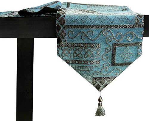 Artbisons Table Runner Handmade Golden Table Runner ­(48x13, Blue Abstract)