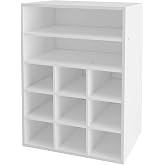 HAIOOU Shoe Cubby, 9-Cube Stackable Wood Shoe Rack Organizer 24 Inch, White | 5-Tier Freestanding Shoe Stand with 2 Storage Shelf, Holds 10-15 Pairs, Ideal for Apartment, Entryway, Closet Organization