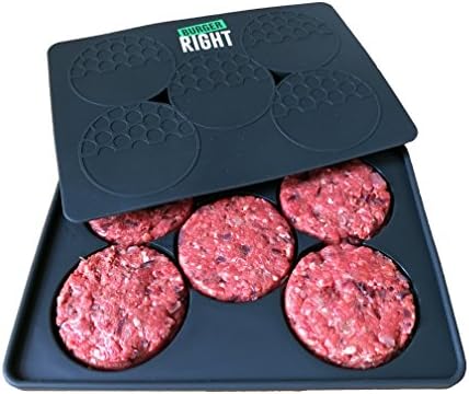 Silicone Burger Press - Perfectly Stuffed or Standard Patties Every Time, Freezer Container, 5-Patty, Grey, Stack More Than One Press In Smaller Freezer, Compact Storage