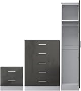 Reflect Grey Gloss & Matt White Wardrobe, Chest & Bedside Table Set view 5