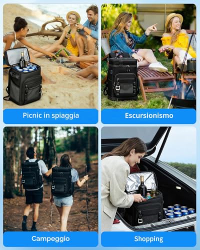 Anhow Thermal Backpack Fridge 30L, Insulated Lunch Bag Fridge Bag, Black | Waterproof isotherm and keep food hot or cold for beach, camping, picnics, barbecues, events