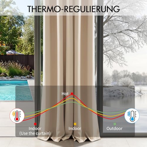 EMEMA Beige Blackout Curtain with Eyelets 140 x 225 cm Set of 2 Opaque Soft and Aesthetic Thermal Blackout Curtains for Living Room Modern Bedroom