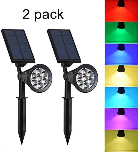 Solar Lights Outdoor - Waterproof 7 LED Changing Color Solar Spotlight Adjustable Wall Light Landscape Light Bright &amp; Dark Sensing Auto On/Off Solar Garden Light for the Yard Patio Deck Stair Pool (2)