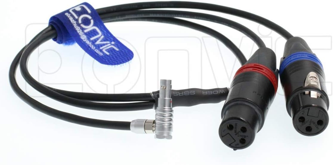 Eonvic Audio Input Cable Dual Channel for Microphones Audio to Arri Alexa Mini Camera 00B 5 Pin Male Right Angle to Neutrik 2x3 pin XLR Female