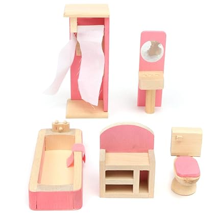 Xueliee Wooden Doll Set Children Toys Miniature House Family Furniture Kit Accessories