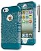 iPhone 5 Case, Bastex Heavy Duty Hybrid Protective Case - Soft Neon Blue Silicone Cover Hard Clear Sparkly Glitter Design Case for Apple iPhone 5, 5S, 5GINCLUDES STYLUS