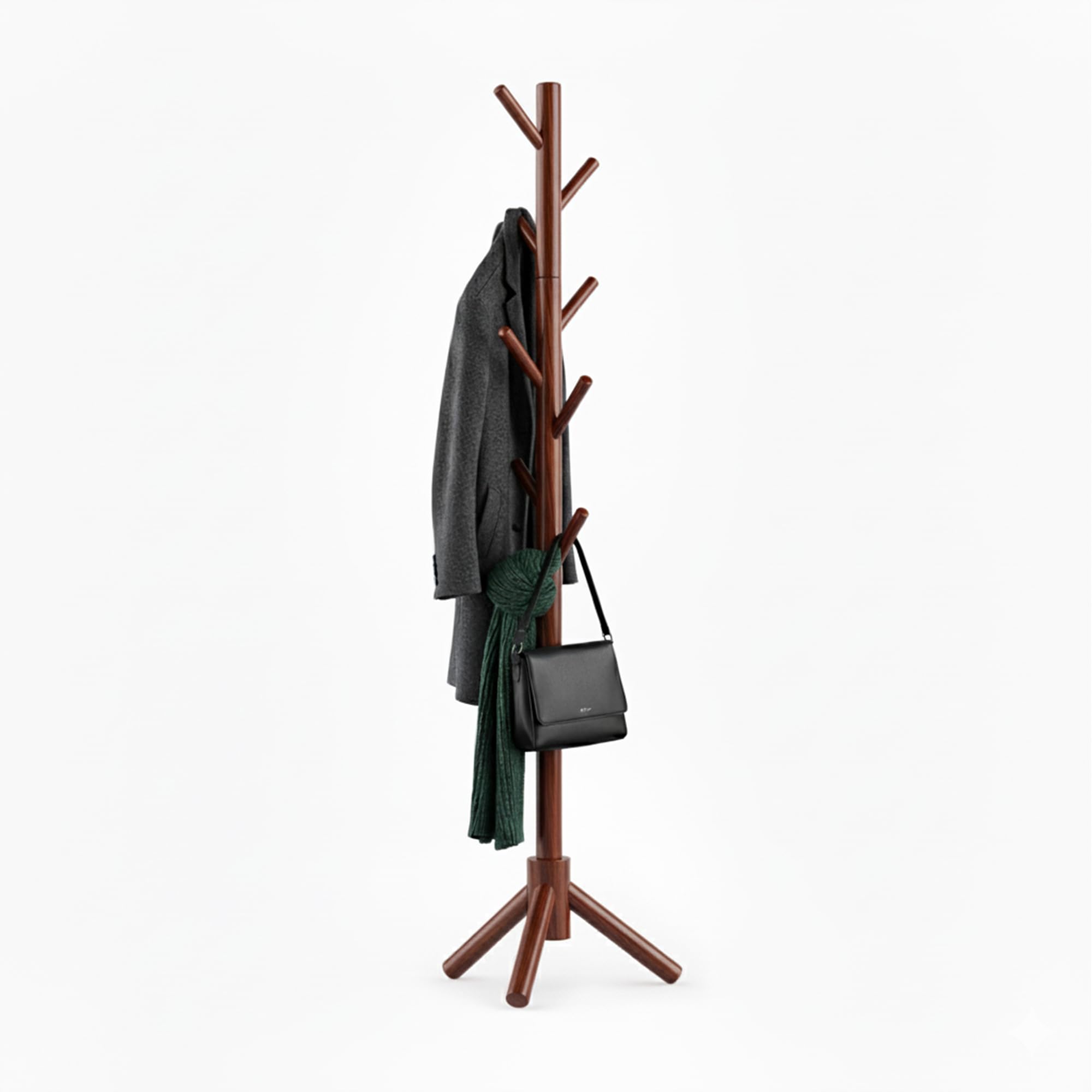 SG Traders Wooden Coat Stand, 3 Adjustable Height Coat Tree with 8 Hooks, Coat Stand for Hallway Entryway, Coat Rack Stand for Clothes Hall Tree Dress Jackets Hanging Rail Rack Stand (Brown)