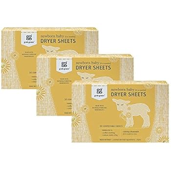 Grab Green {Stage 1} Natural Newborn Baby Laundry Dryer Sheets {0-4 Months}, Compostable, Free of Wax & Animal-Derived Ingredients, Calming Chamomile Fragrance-with Essential Oils, 30 Sheets (3-Pack)