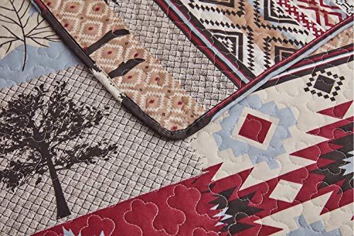 Lodge Bedding Set Full/Queen Size Rustic Cabin Quilt Set Pine Tree Moose Bear Bedspread Coverlet with Sham Soft Reversible All Season Bed Set, 1 Quilt 2 Pillow Shams