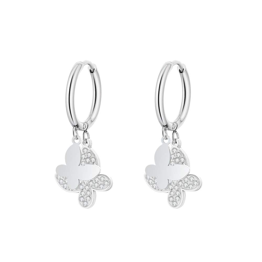 Silver Drop Earrings for Women Hypoallergenic Butterfly Pendant Earrings for Women
