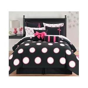 Amazon.com: Hot Pink & Black Polka Dots Twin Comforter Set