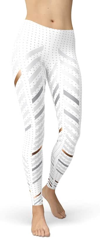 White Leggings for Women Mid Waist Womens Workout Pants w/Sports Stripes Print at Amazon Womenâs 