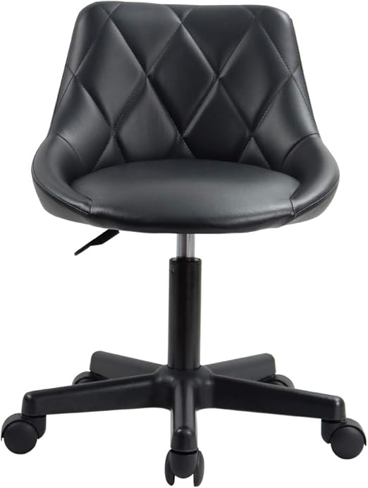 Amazon Com Kktoner Mid Back Pu Leather Height Adjustable Swivel Modern Task Chair Computer Office Home Vanity Chair With Wheels Black Kitchen Dining