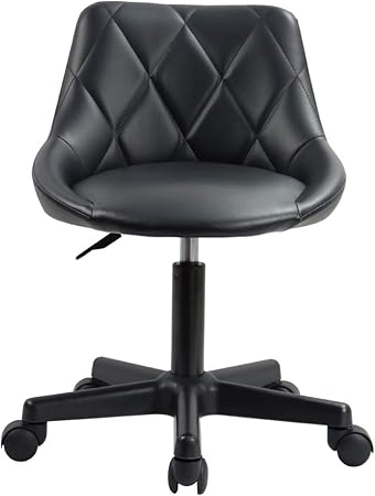 Kktoner Mid Back Pu Leather Height Adjustable Swivel Modern Task Chair Computer Office Home Vanity Chair With Wheels Black Amazon Co Uk Kitchen Home