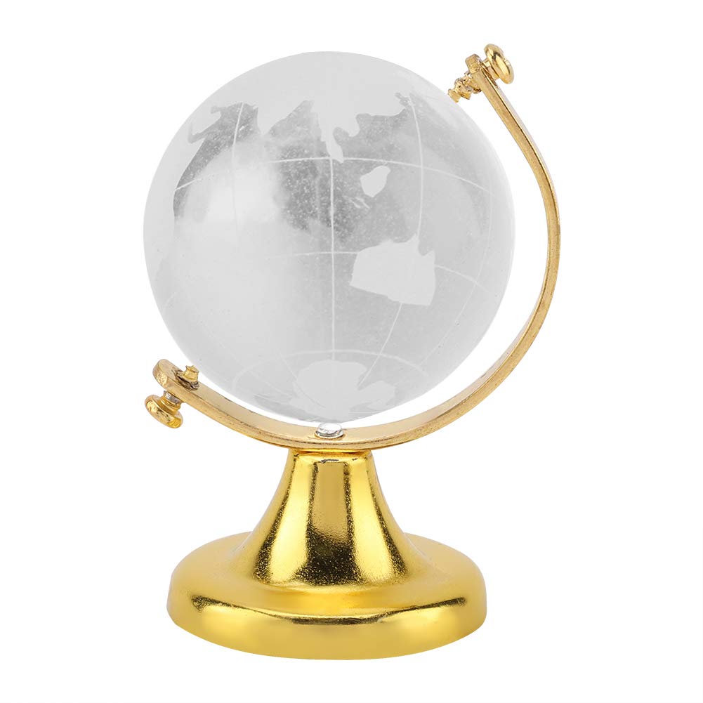 Crystal Globe, Crystal Ball Glass Sphere Display Globe, Round Earth Globe World Map Crystal Glass Ball Sphere Home Office Decor Gift (Golden)