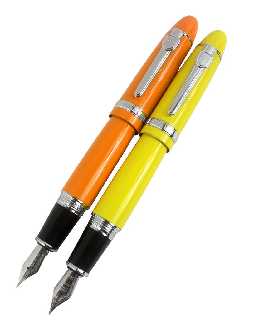 2 PCS Jinhao 159 Big Barrel Fountain Pens in 2 Colors(Orange, Yellow) with Transparent Pen Pouch