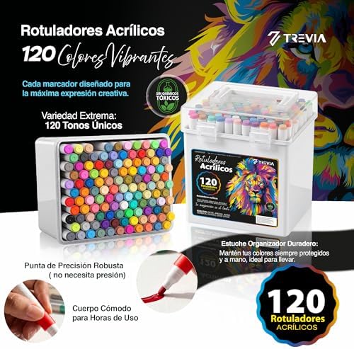 ® Marcadores acrílicos PACK 120 | Marcadores de letras | Ofícios | Marcadores acrílicos | 120 Cores | Marcadores Profissionais | Eficiência para a maioria das superfícies | Crianças e Adultos