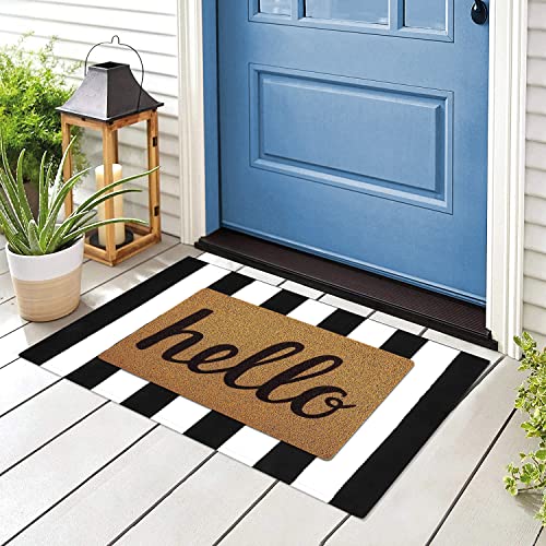 SKYDECOR Black and White Striped Rug, Area Rug Front Door Rug Hand-Woven Black and White Kitchen Rug, Black and White Outdoor Rugs Doormats for Layered Door Mat/Farmhouse/Front Porch/Kitchen/Entryway