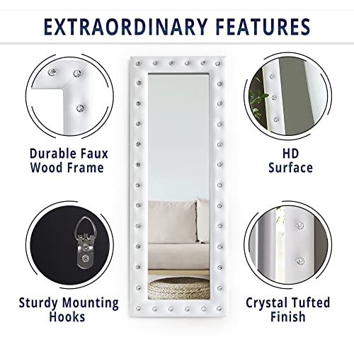 Crystal Tufted Floor Mirror Full Length, 63"LX22"W Wall Mirror Full Length, Standing Mirror Full