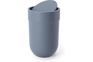 Umbra Touch Trash Can, Small Garbage Bin Waste Basket with Lid for Bathroom, Slate Blue