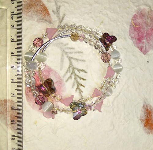 Irish jewellery handmade - Pretty Pink Butterflies and Flowers crystal bracelet on 3 rounds of memory wire, so will fit all sizes of wrist