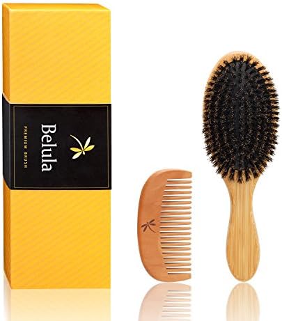Natural Boar Bristle Hair Brush Set For Women And Men With Thin, Normal And Fine Hair. Restores Shine And Improves Texture To Your Hair. Great Gift For A Perfect Hair!