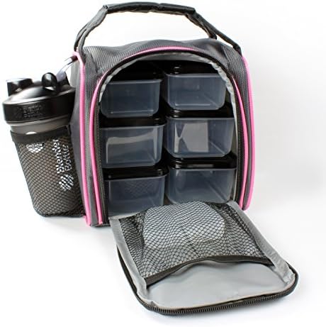 GoPak Insulated Lunch Bag with Portion Control Set, Blender Bottle and Recipe eBook, Pink