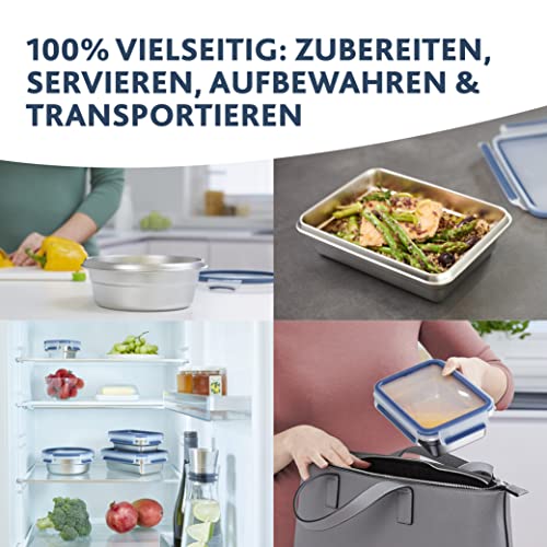 Emsa Clip & Close auslaufsichere Edelstahl-Frischhaltedose, 2 Liter Fassungsvermögen, rechteckig, spülmaschinenfest, backofenfest, N1150600 8