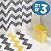 mDesign Bathroom Shower Accessory Set - Includes Polyester Chevron Fabric Shower Curtain, Microfiber Bathroom Accent Rug, Plastic Wastebasket - Set of 3, Gray/Yellow/White