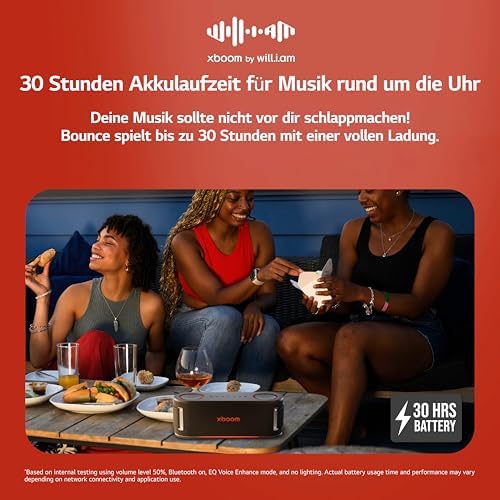 xboom Bounce by will.i.am, tragbarer Bluetooth-Lautsprecher (Signature Sound, nach Oben gerichtete Passivstrahler, IP67, bis zu 30 Std. Akkulaufzeit), Schwarz [Modelljahr: 2025]